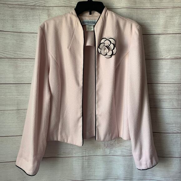 Jessica Howard Light Pink Blazer with Matching Brooch Open Front Retro Size 14 - Picture 1 of 16